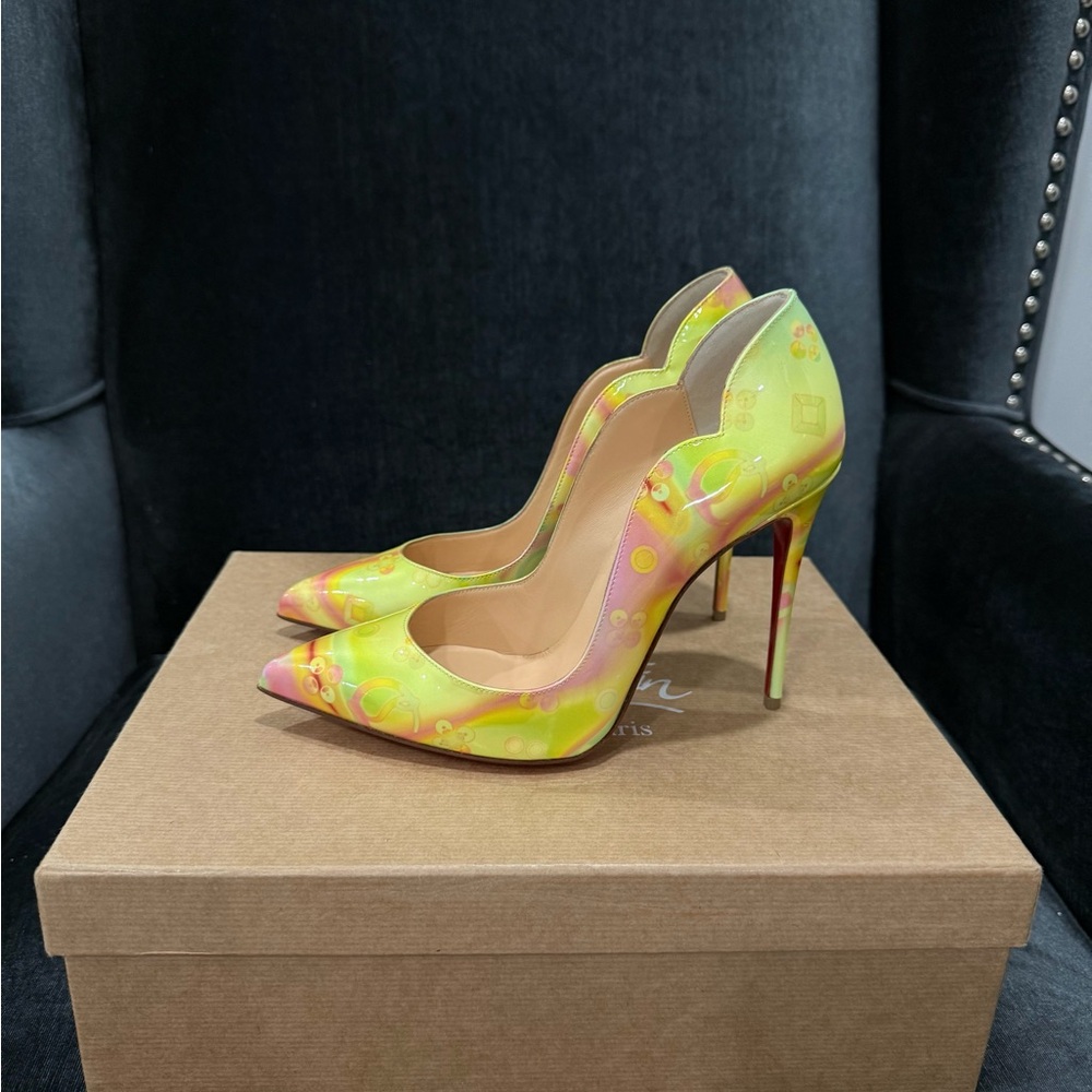 Christian Louboutin Patent Hot Chick 100mm Multicolor (Yellow & Pink) Size 7